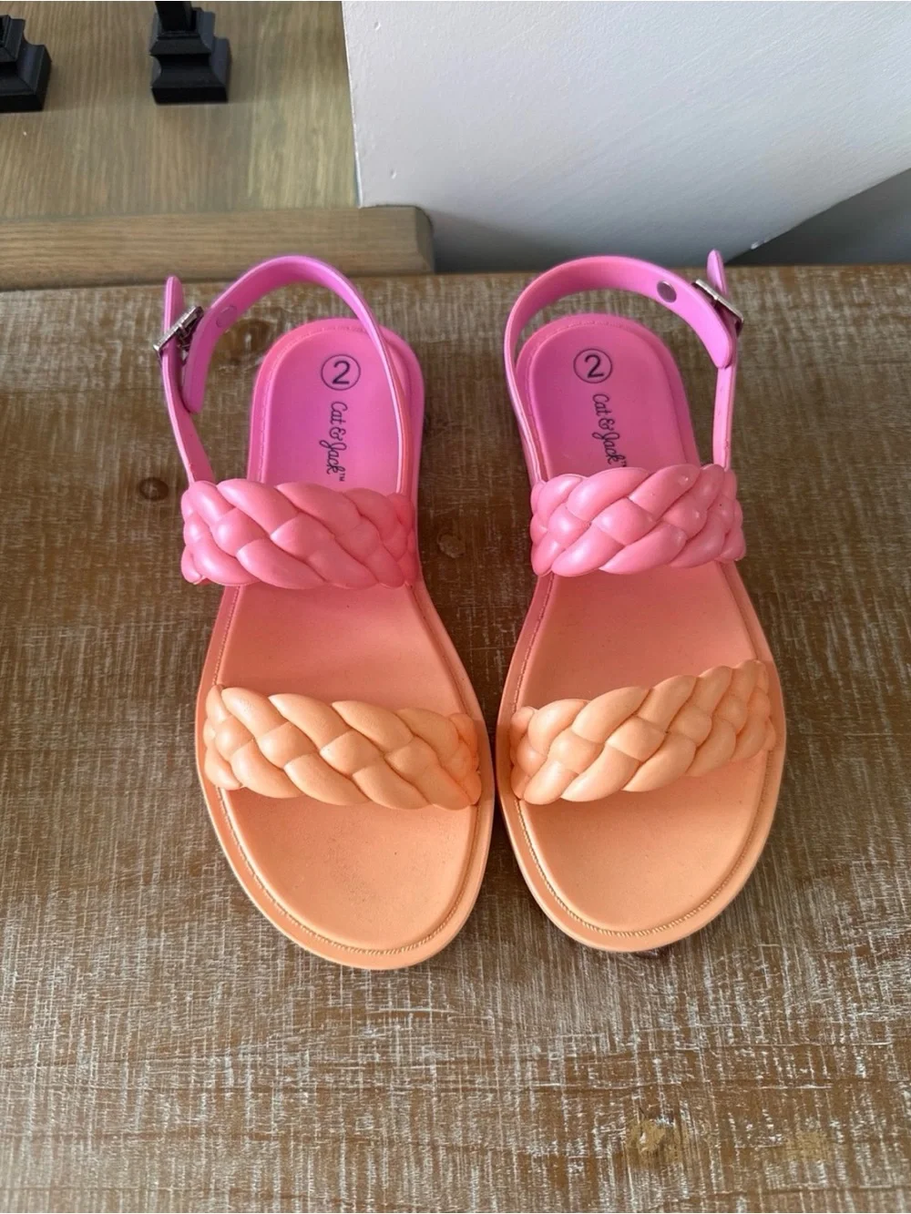 Cat & Jack Girls Pink Tie-Dye Sandal and Coral Braided Sandal Duo
